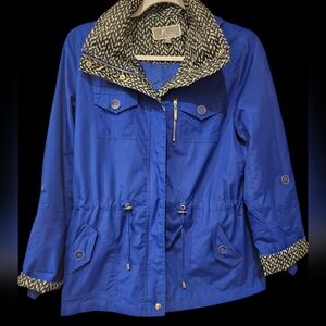 Women's Blue JM Collection Petite Small Hooded Light Weight Rain Jacket‎